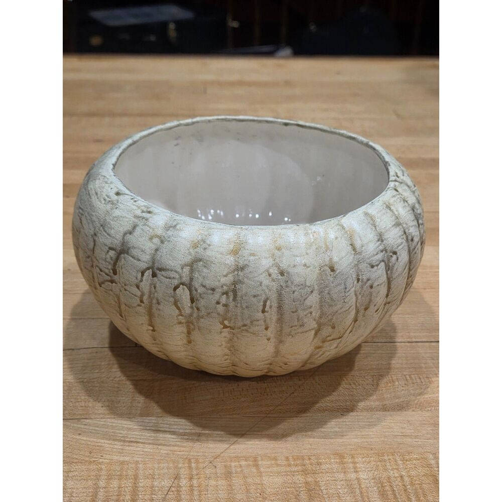 Haeger Pottery Vintage Textured Ivory Gold Ribbed Melon Planter Bowl 7.5"